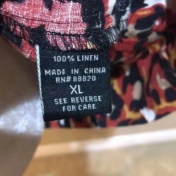 Vintage Trenz by Theresa Renz, 100% Linen Boho Animal Print Tunic Style Top-XL - Picture 7 of 7